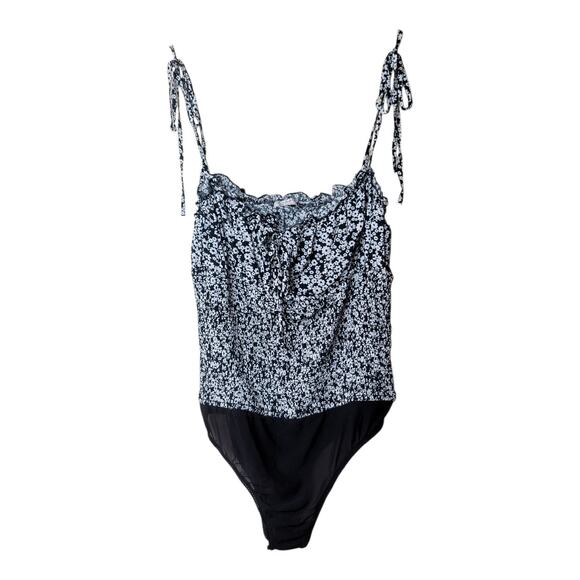 Free People Intimately Bardot Bodysuit Black Combo Floral Tie Straps Medium - Picture 6 of 14